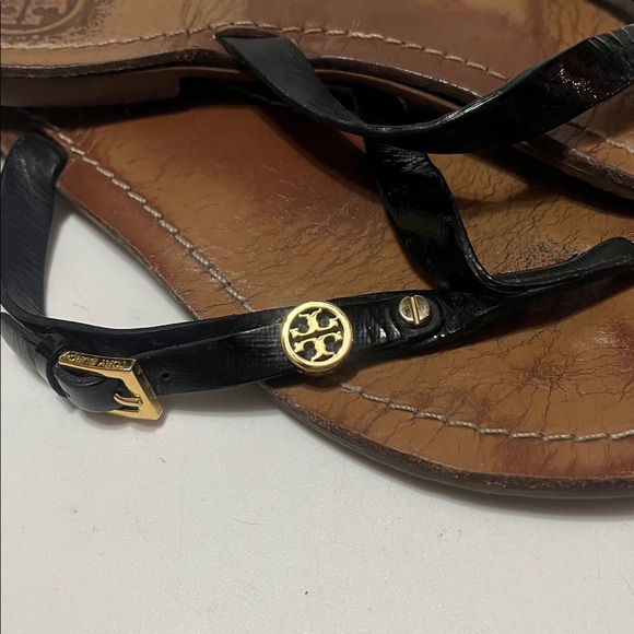 Tory Burch Black and Brown Leather Flip-Flops Sz 8 Women - Picture 5 of 7